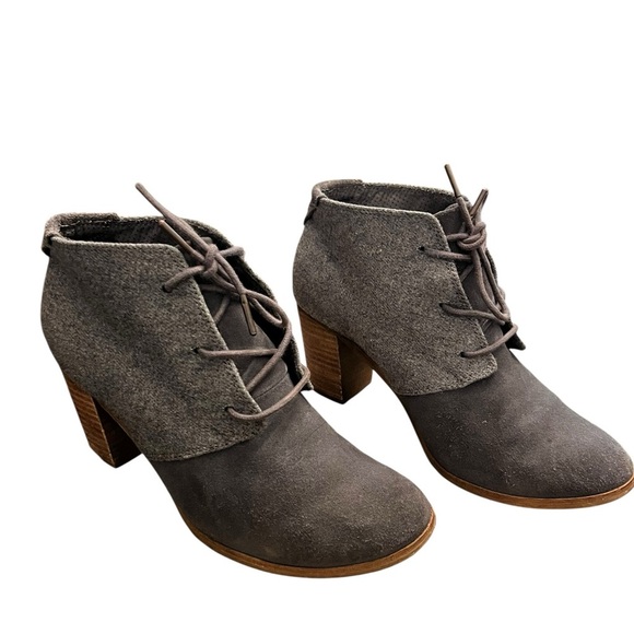 Toms Lunata‎ Grey Suede Block Heeled Lace-Up Booties 9.5 - Picture 7 of 8
